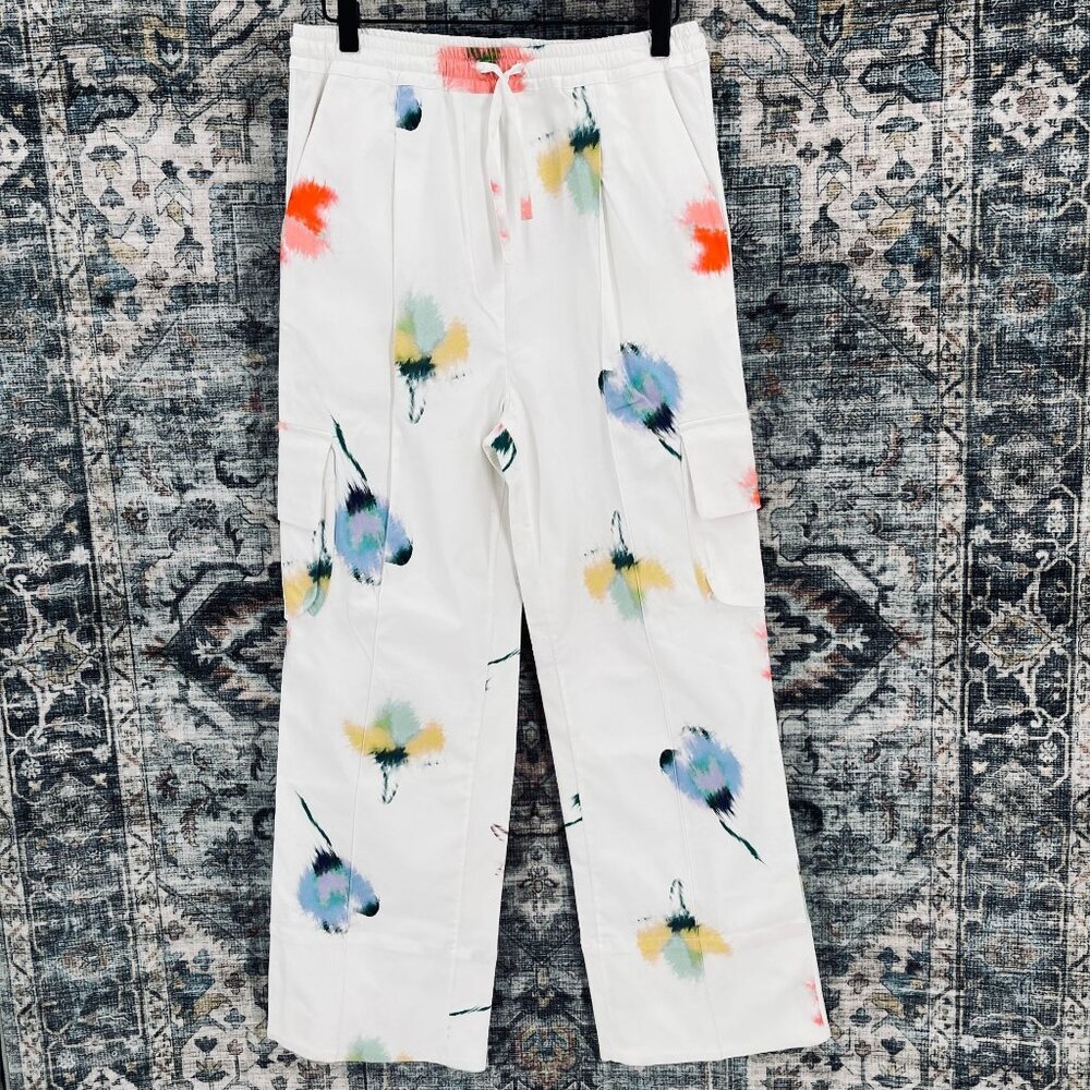 Sleeper Safari Flower Print Cargo Trousers Size XXS White Multicolor Wide Leg
